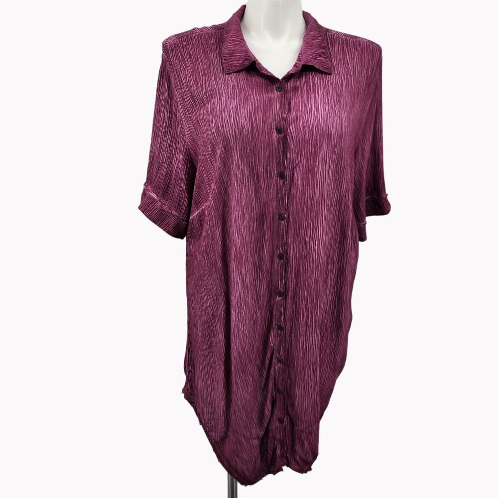 Torrid 2 Sleep Womens 18 Purple Gauze Collared Nightgown Button Up
